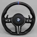 BMW F Series Steering Wheel w/ Black Carbon + Perf Leather + Tri-Colour Pinstripe