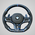 BMW G Series Steering Wheel w/ Blue Forged Carbon + Perf Leather + Tri-Colour Pinstripe