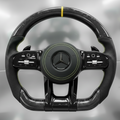 Mercedes AMG Black Forged Carbon/Leather Steering Wheel w/ Yellow Pinstripe