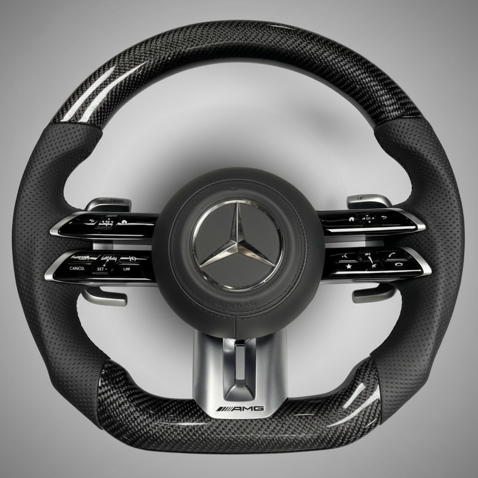 Mercedes AMG Facelift Steering Wheel w/ Black Carbon + Leather
