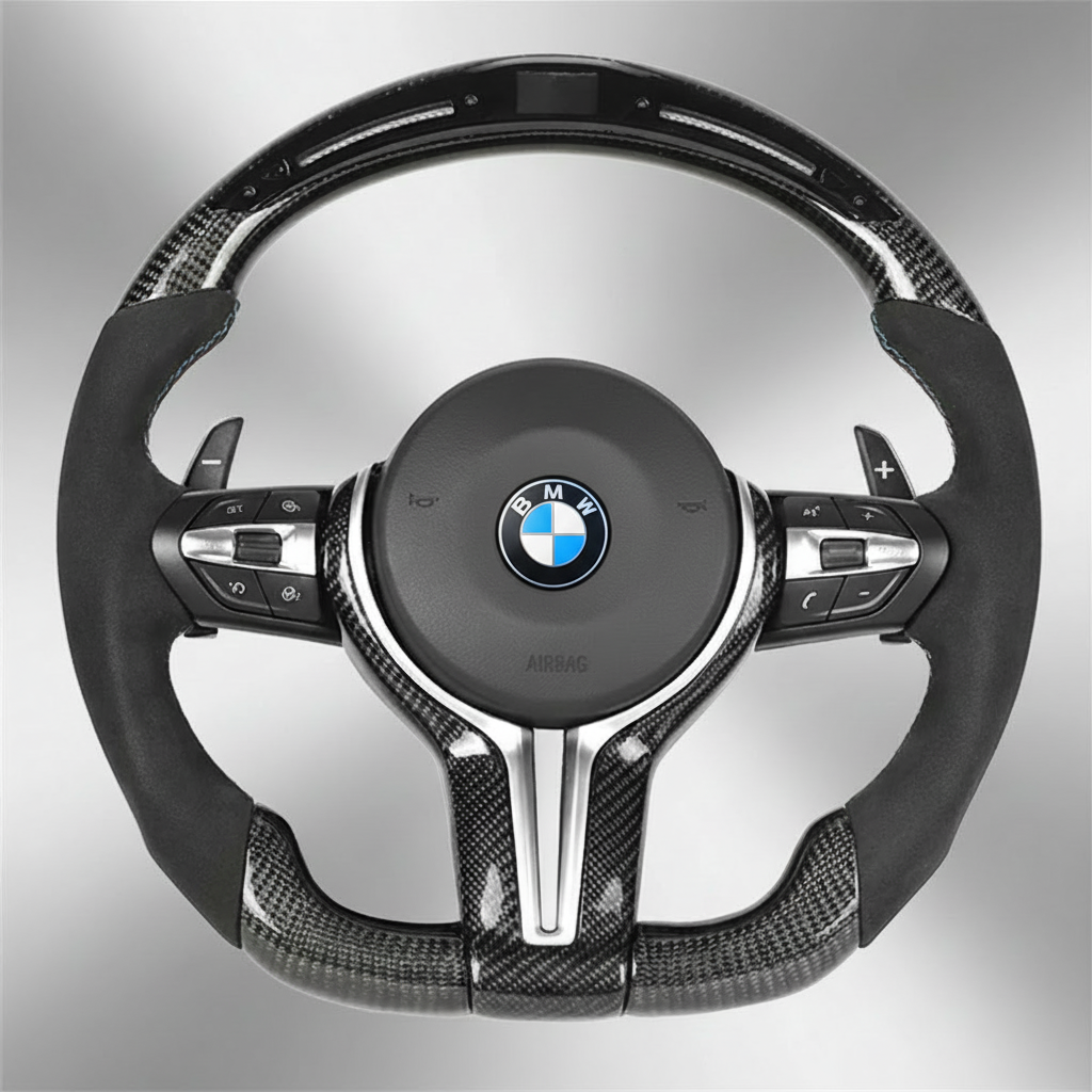 BMW F Series Steering Wheel w/ Black Carbon + Alcantara + LED