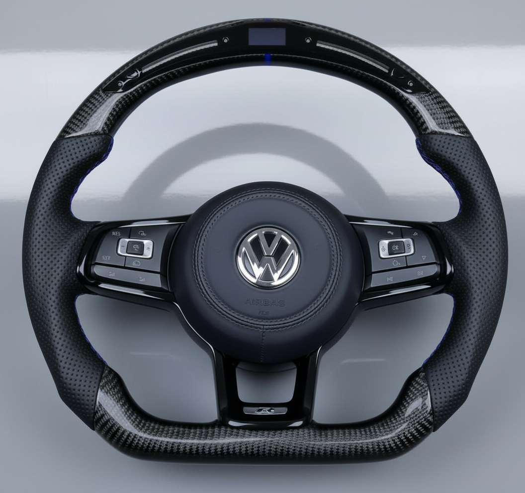 VW MK7.5 Steering Wheel w/ Perf Leather + Carbon + LED