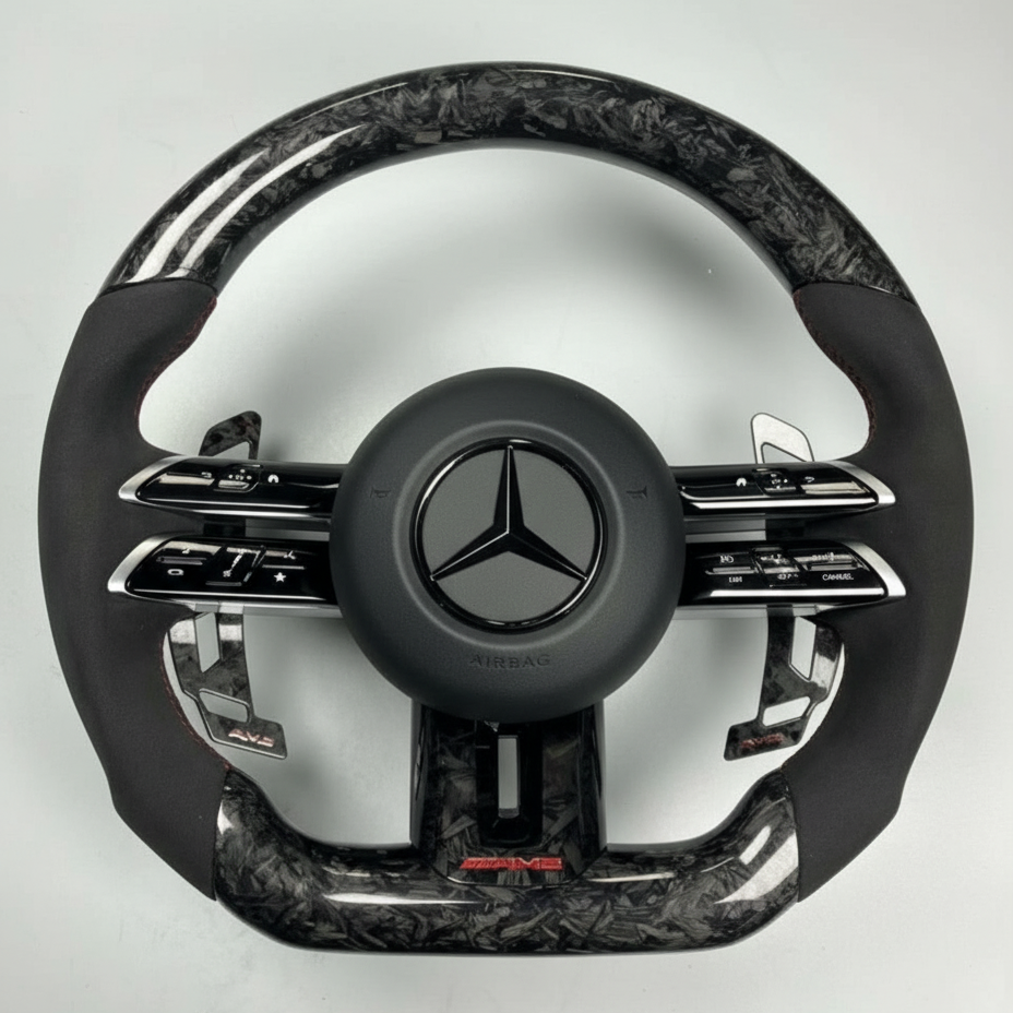 Mercedes AMG Facelift Steering Wheel w/ Black Forged Carbon + Alcantara