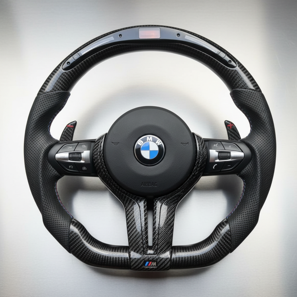 BMW F Series Steering Wheel w/ Leather + Black Carbon + LED