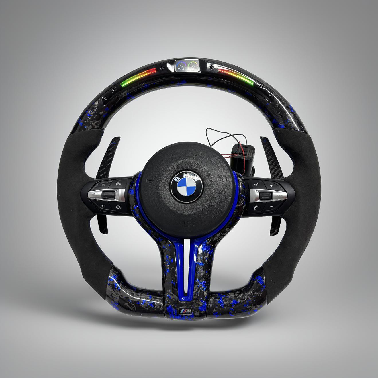 BMW F Series Steering Wheel w/ Blue Forged Carbon + Alcantara + LED