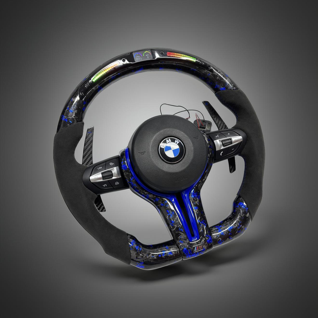 BMW F Series Steering Wheel w/ Blue Forged Carbon + Alcantara + LED