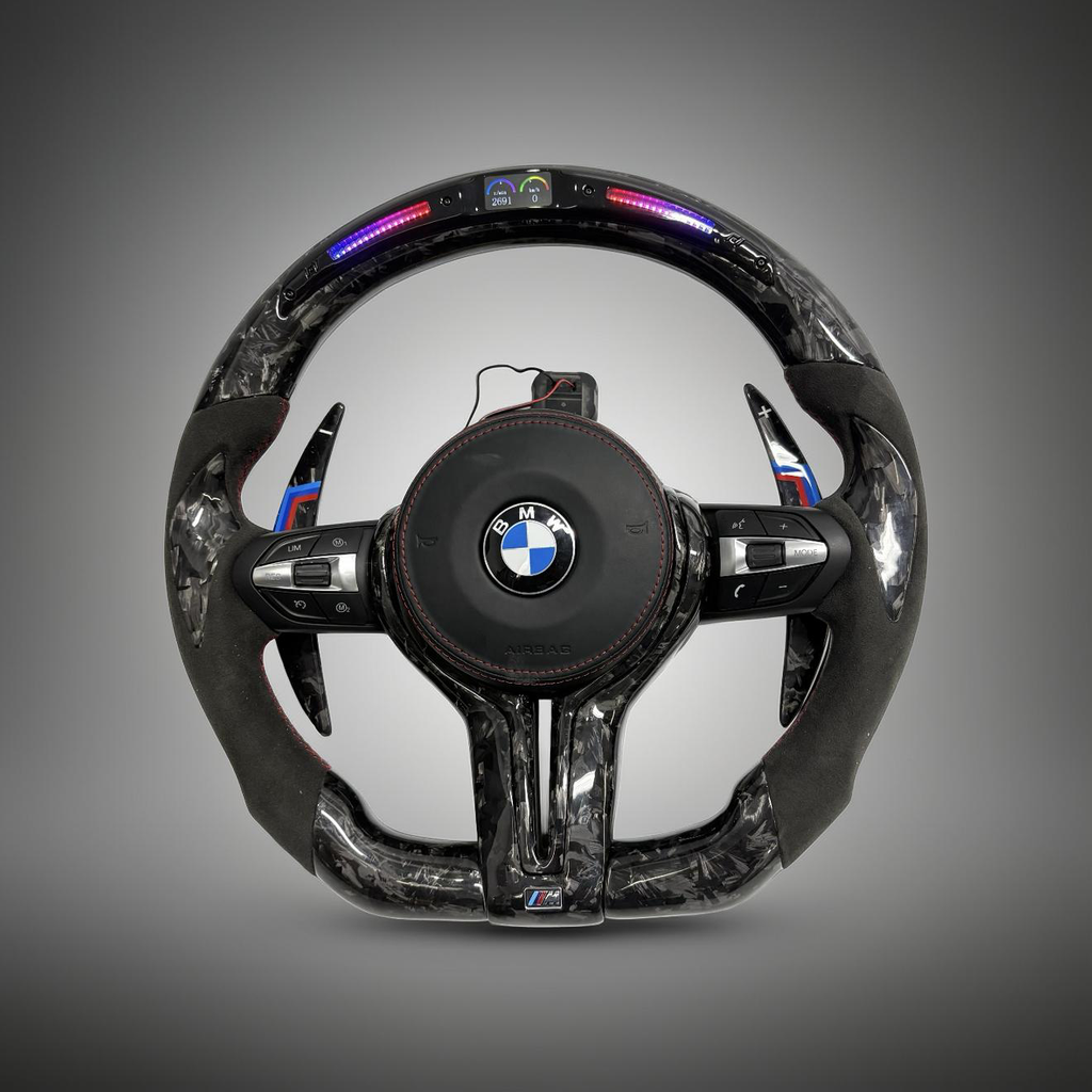 BMW F Series Steering Wheel w/ Black Forged Carbon + Alcantara + LED