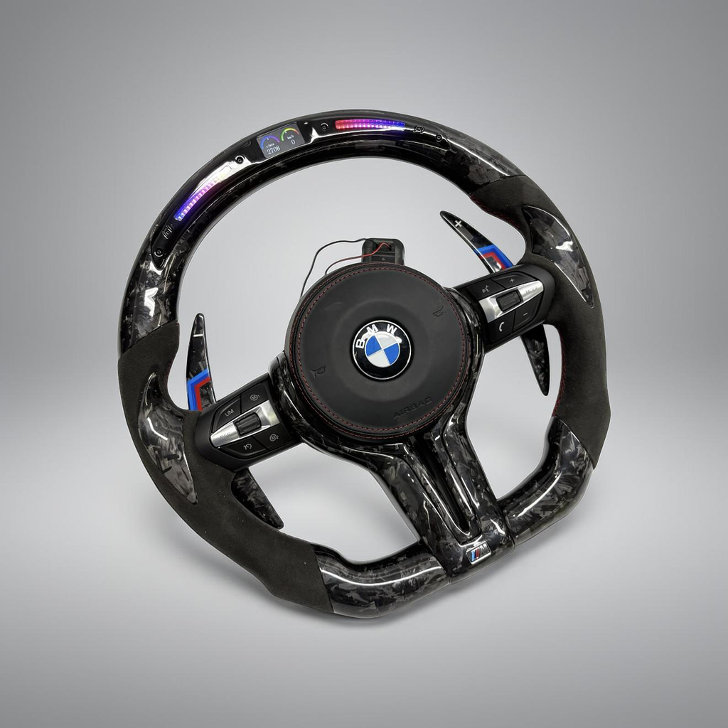 BMW F Series Steering Wheel w/ Black Forged Carbon + Alcantara + LED