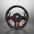 BMW F Series Steering Wheel w/ Black Carbon + Alcantara + Red Accents