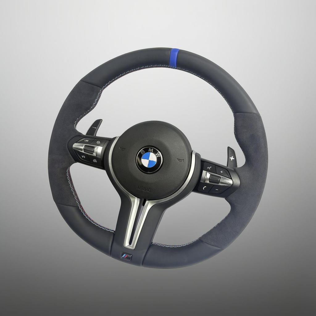 BMW F Series Steering Wheel w/ Full Alcantara + Blue Pinstripe