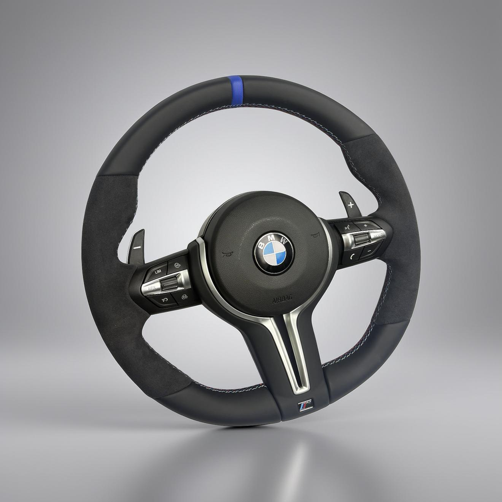 BMW F Series Steering Wheel w/ Full Alcantara + Blue Pinstripe