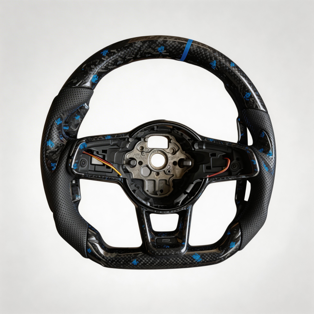 VW MK7.5 Steering Wheel w/ Blue Forged Carbon + Perforated Leather